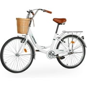 Marknig Cruiser Bike, 24 inch Beach & City Cruiser Bicycle for Adult Men and Women with Carbon Steel Frame and Rear Rack/Basket,White