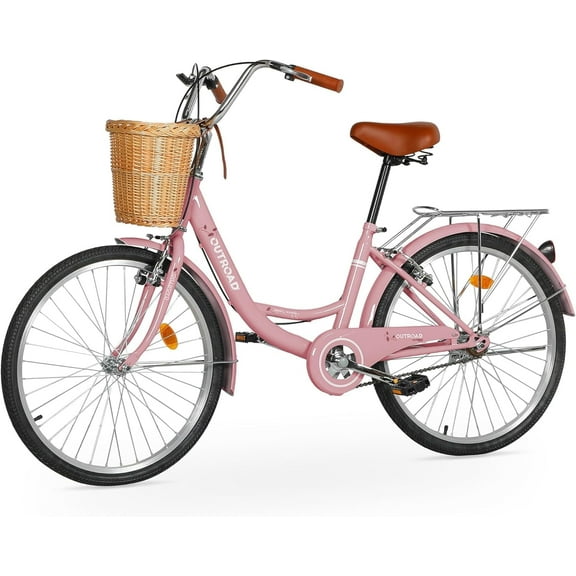 Marknig Cruiser Bike, 26 inch Beach & City Cruiser Bicycle for Adult Men and Women with Carbon Steel Frame and Rear Rack/Basket,Pink