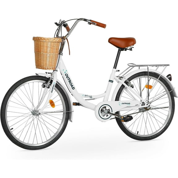 Marknig Cruiser Bike, 26 inch Beach & City Cruiser Bicycle for Adult Men and Women with Carbon Steel Frame and Rear Rack/Basket,White