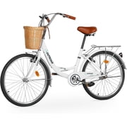 Marknig Cruiser Bike, 26 inch Beach & City Cruiser Bicycle for Adult Men and Women with Carbon Steel Frame and Rear Rack/Basket,White