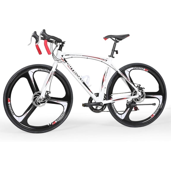 Marknig Road Bike, 14-Speed 700C Racing Bike for Adults with Lightweight Aluminum Frame and Dual Disc & V-Brakes, Commuter Bicycle for Men & Women, Smooth-Riding Fitness & City Bike, White & Red