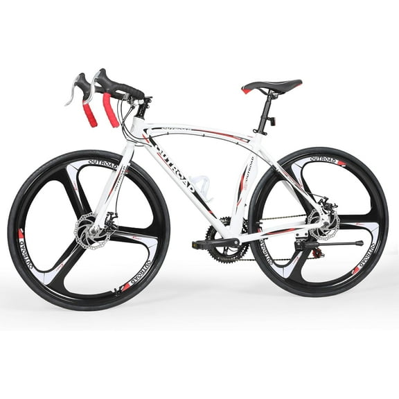 Marknig Road Bike, 14-Speed 700C Racing Bike for Adults with Lightweight Aluminum Frame and Dual Disc & V-Brakes, Commuter Bicycle for Men & Women, Smooth-Riding Fitness & City Bike, White & Red