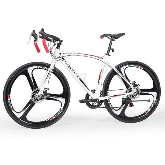 Marknig Road Bike, 14-Speed 700C Racing Bike for Adults with Lightweight Aluminum Frame and Dual Disc & V-Brakes, Commuter Bicycle for Men & Women, Smooth-Riding Fitness & City Bike, White & Red