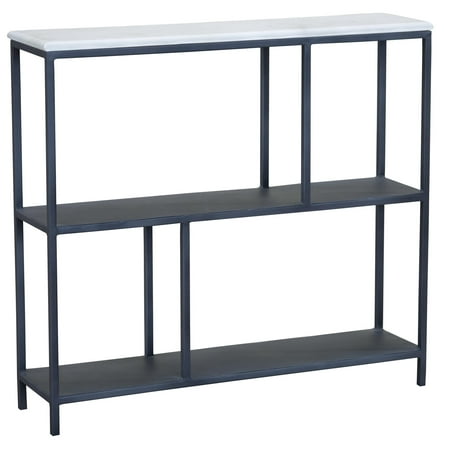Mango Furniture Inc Marko 32" Console Table With White Marble Top & Black Iron Base Durable Small Space Storage Multifunctional Bookshelf With Scratch-Resistant Rubber Feet for Living Room Decore