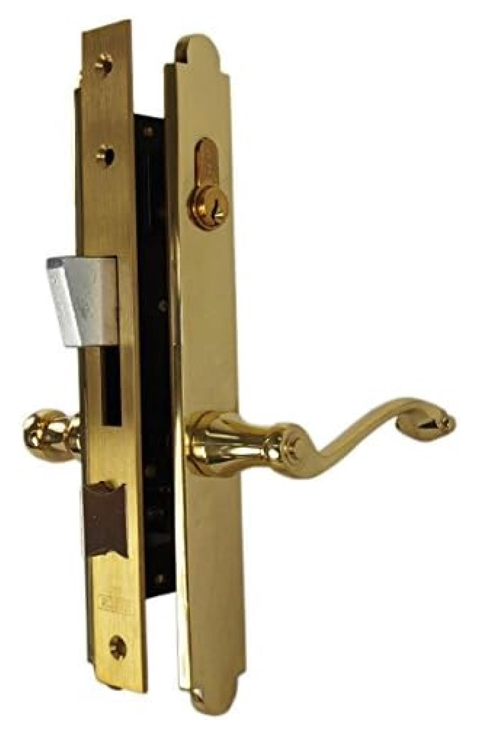 Marks 2750C Polished Brass Mortise Entry Lever Lock Set - Double Cylinder, Thinline, Right Hand, 1" Backset For Interior Doors