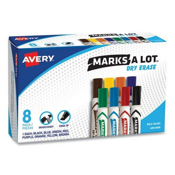 Marks A Lot Desk-Style Dry Erase Marker, Broad Chisel Tip, Assorted Colors, 8/set (24411) | Bundle of 2 Sets