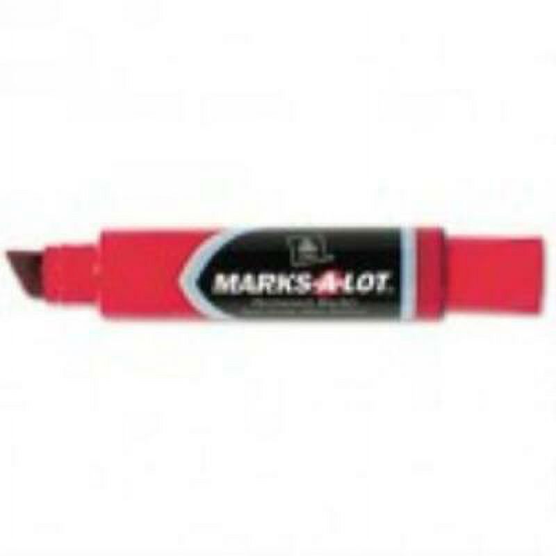 MarksALot Jumbo Desk Style Permanent Marker, Chisel Tip, Red