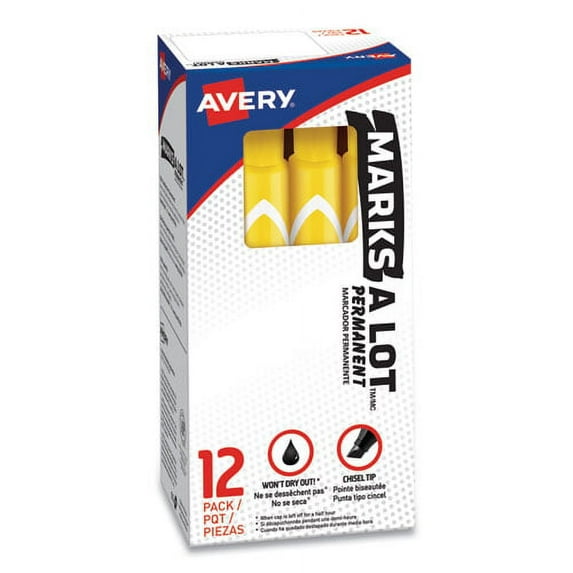 Marks A Lot Large Desk-Style Permanent Marker, Broad Chisel Tip, Yellow, Dozen (8882) | Bundle of 2 Dozen