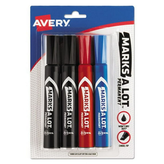 Marks A Lot Regular Desk-Style Permanent Marker, Broad Chisel Tip, Assorted Colors, 4/set (7905) | Bundle of 2 Sets