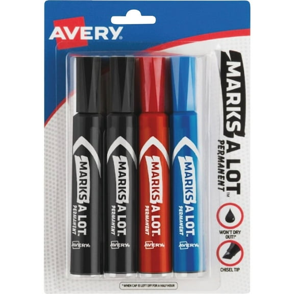 Marks-a-lot 07905 Regular Desk-Style Permanent Marker, Chisel Tip, Assorted, 4/Set