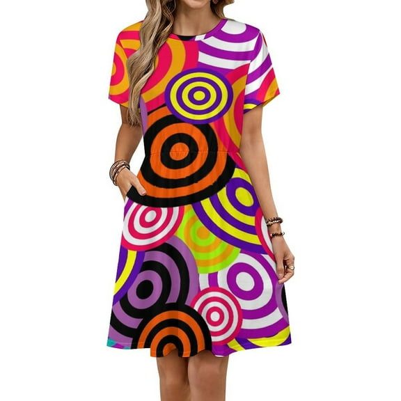 Marksman Objective Patterning Short Sleeve Dress Women Summer Evening Dresses Ladies Sundress