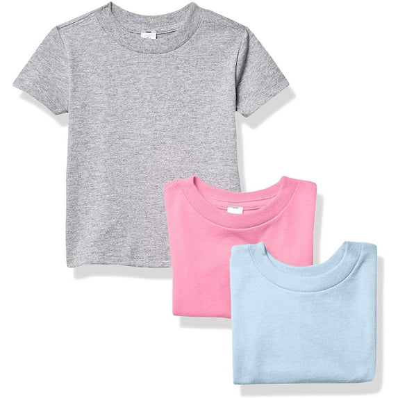 Marky G Apparel Baby and Toddler Short-Sleeve T-Shirts 100% Cotton Jersey Crew-Neck Tee, 12M, Lt. Blue/Raspberry/Heather(Pack of 3)