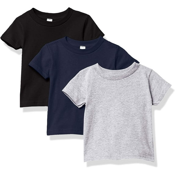Marky G Apparel Baby and Toddler Short-Sleeve T-Shirts 100% Cotton Jersey Crew-Neck Tee, 12M, Navy/Black/Heather(Pack of 3)