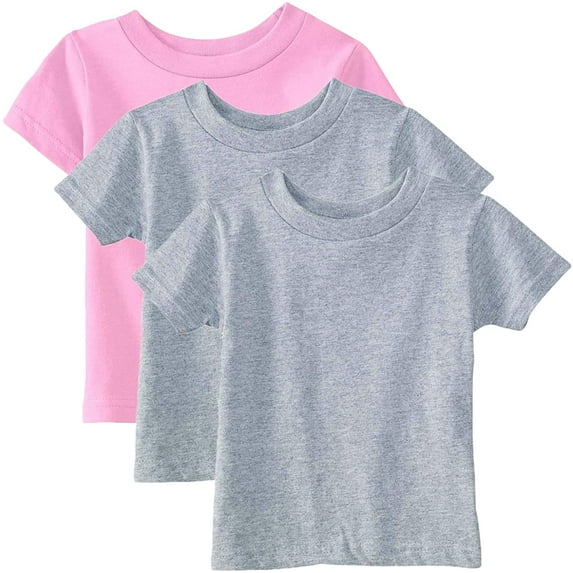 Marky G Apparel Baby and Toddler Short-Sleeve T-Shirts 100% Cotton Jersey Crew-Neck Tee, 12M, Pink/Heather/Heather(Pack of 3)