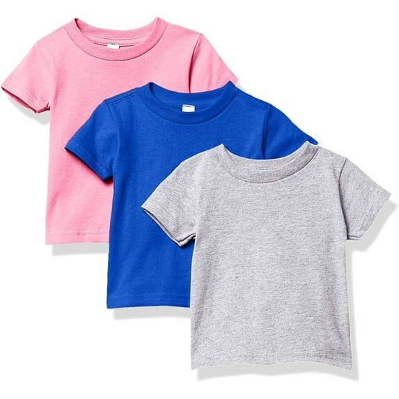 Marky G Apparel Baby and Toddler Short-Sleeve T-Shirts 100% Cotton Jersey Crew-Neck Tee, 12M, Raspberry/Royal/Heather(Pack of 3)