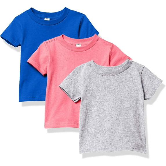 Marky G Apparel Baby and Toddler Short-Sleeve T-Shirts 100% Cotton Jersey Crew-Neck Tee, 12M, Royal/Hot Pink/Heather(Pack of 3)