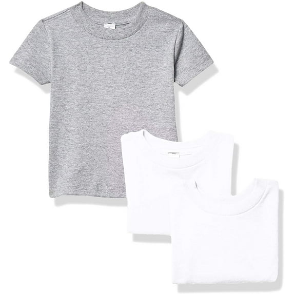 Marky G Apparel Baby and Toddler Short-Sleeve T-Shirts 100% Cotton Jersey Crew-Neck Tee, 12M, White/White/Heather(Pack of 3)