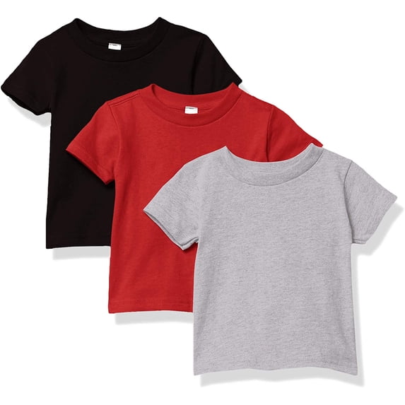 Marky G Apparel Baby and Toddler Short-Sleeve T-Shirts 100% Cotton Jersey Crew-Neck Tee, 18M, Black/Red/Heather(Pack of 3)