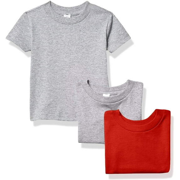 Marky G Apparel Baby and Toddler Short-Sleeve T-Shirts 100% Cotton Jersey Crew-Neck Tee, 18M, Heather/Red/Heather(Pack of 3)
