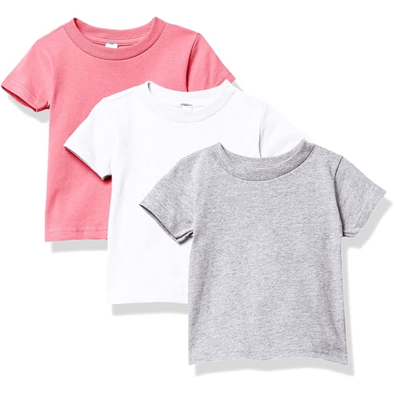 Marky G Apparel Baby and Toddler Short-Sleeve T-Shirts 100% Cotton Jersey Crew-Neck Tee, 18M, Hot Pink/White/Heather(Pack of 3)
