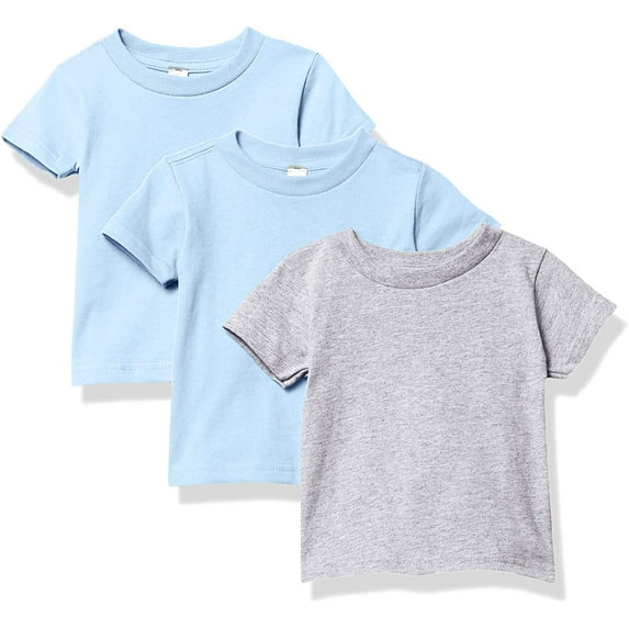 Marky G Apparel Baby and Toddler Short-Sleeve T-Shirts 100% Cotton Jersey Crew-Neck Tee, 24M, Lt. Blue/Lt. Blue/Heather(Pack of 3)
