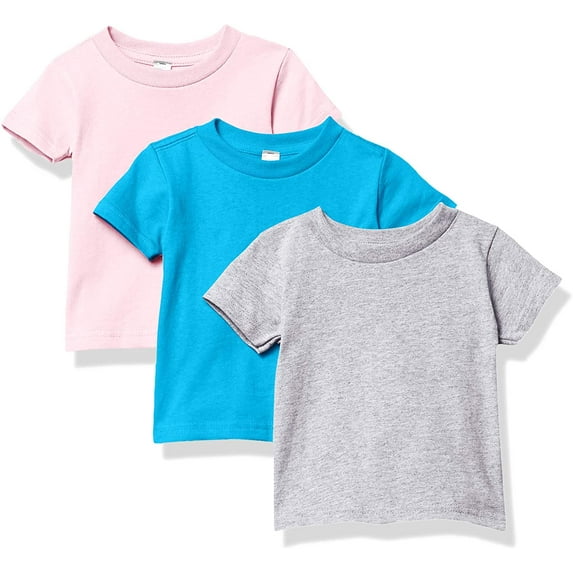 Marky G Apparel Baby and Toddler Short-Sleeve T-Shirts 100% Cotton Jersey Crew-Neck Tee, 24M, Pink/Turquoise/Heather(Pack of 3)