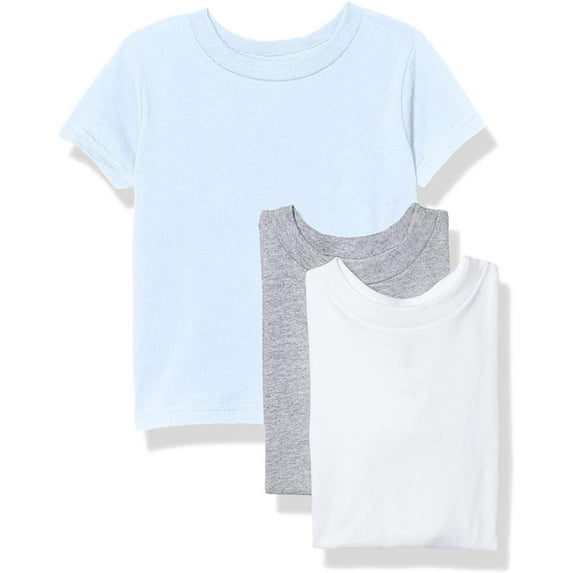 Marky G Apparel Baby and Toddler Short-Sleeve T-Shirts 100% Cotton Jersey Crew-Neck Tee, 24M, White/Lt. Blue/Heather(Pack of 3)