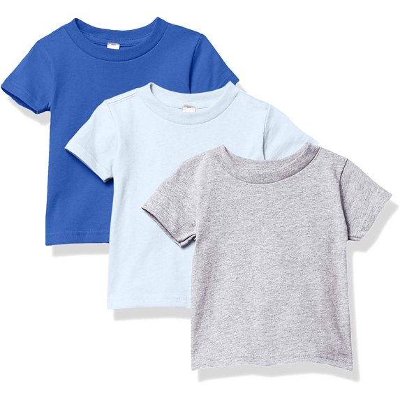 Marky G Apparel Baby and Toddler Short-Sleeve T-Shirts 100% Cotton Jersey Crew-Neck Tee, 6M, Lt. Blue/Royal/Heather(Pack of 3)