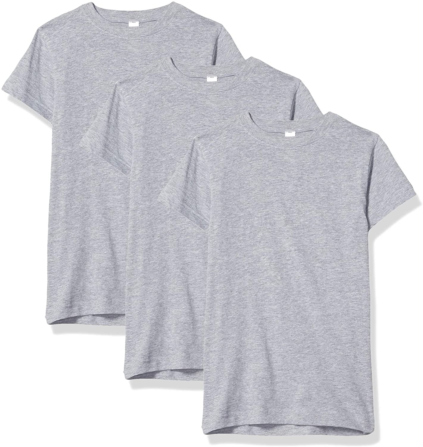 Marky G Apparel Girls' Short-Sleeve Crew Neck Slim-Fit T-Shirts 100% Cotton, L, Heather/Heather/Heather(Pack of 3)