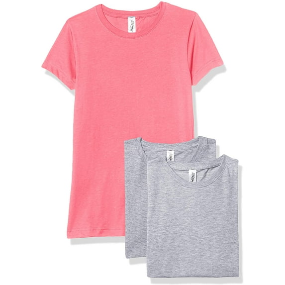 Marky G Apparel Girls' Short-Sleeve Crew Neck Slim-Fit T-Shirts 100% Cotton, L, Hot Pink/Heather/Heather(Pack of 3)