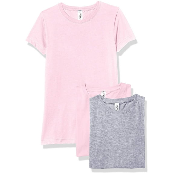 Marky G Apparel Girls' Short-Sleeve Crew Neck Slim-Fit T-Shirts 100% Cotton, L, Pink/Pink/Heather(Pack of 3)
