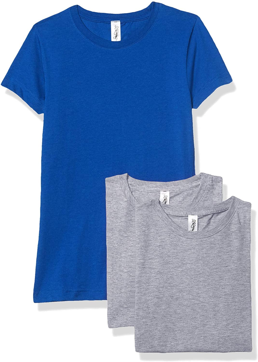 Marky G Apparel Girls' Short-Sleeve Crew Neck Slim-Fit T-Shirts 100% Cotton, L, Royal/Heather/Heather(Pack of 3)