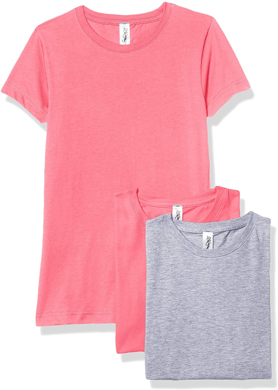 Marky G Apparel Girls' Short-Sleeve Crew Neck Slim-Fit T-Shirts 100% Cotton, M, Hot Pink/Hot Pink/Heather(Pack of 3)