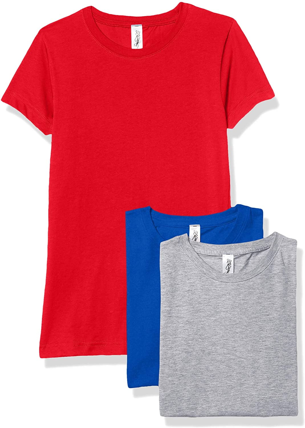 Marky G Apparel Girls' Short-Sleeve Crew Neck Slim-Fit T-Shirts 100% Cotton, M, Royal/Red/Heather(Pack of 3)