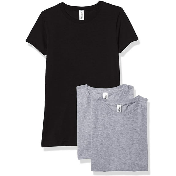 Marky G Apparel Girls' Short-Sleeve Crew Neck Slim-Fit T-Shirts 100% Cotton, S, Heather/Black/Heather(Pack of 3)