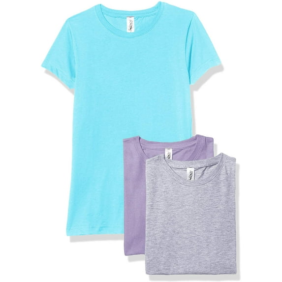 Marky G Apparel Girls' Short-Sleeve Crew Neck Slim-Fit T-Shirts 100% Cotton, S, Lavender/Aqua/Heather(Pack of 3)