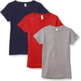 thumbnail image 1 of Marky G Apparel Girls' Short-Sleeve Crew Neck Slim-Fit T-Shirts 100% Cotton, S, Navy/Red/Heather(Pack of 3), 1 of 6