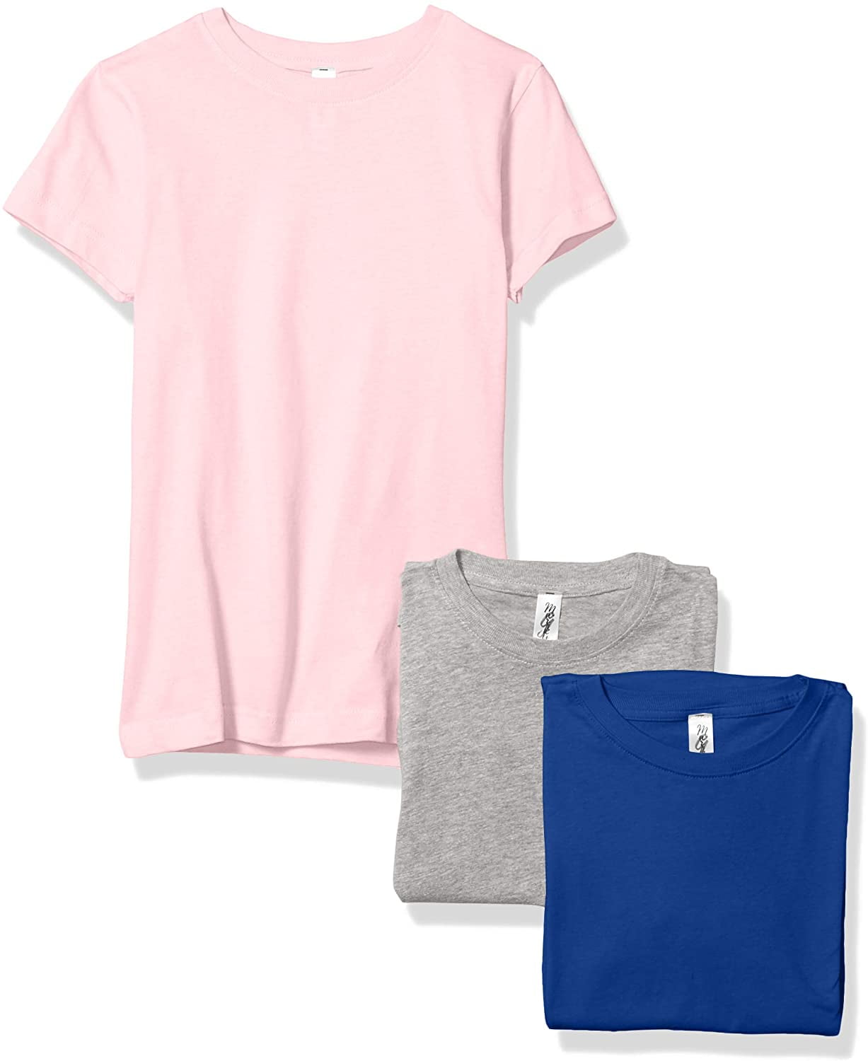 Marky G Apparel Girls' Short-Sleeve Crew Neck Slim-Fit T-Shirts 100% Cotton, S, Royal/Pink/Heather(Pack of 3)