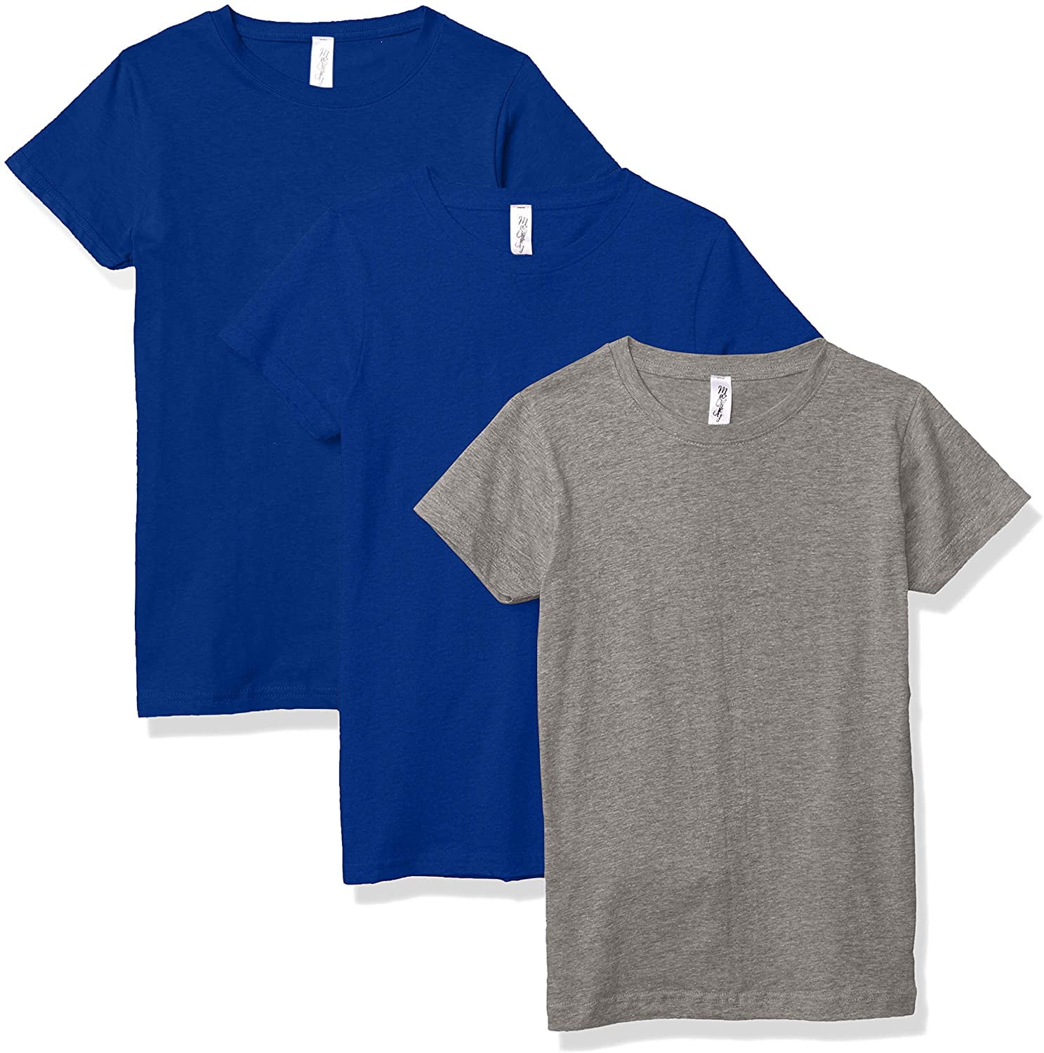 Marky G Apparel Girls' Short-Sleeve Crew Neck Slim-Fit T-Shirts 100% Cotton, S, Royal/Royal/Heather(Pack of 3)