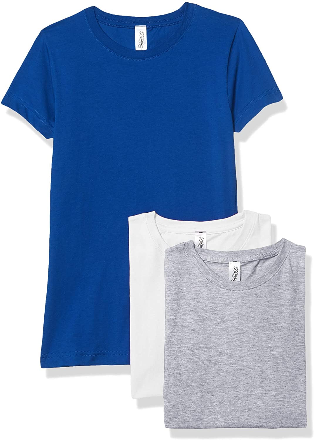 Marky G Apparel Girls' Short-Sleeve Crew Neck Slim-Fit T-Shirts 100% Cotton, S, Royal/White/Heather(Pack of 3)