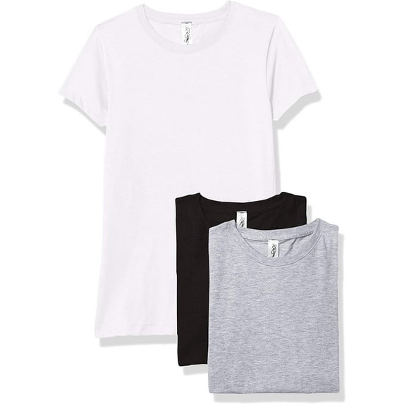 Marky G Apparel Girls' Short-Sleeve Crew Neck Slim-Fit T-Shirts 100% Cotton, S, White/Black/Heather(Pack of 3)