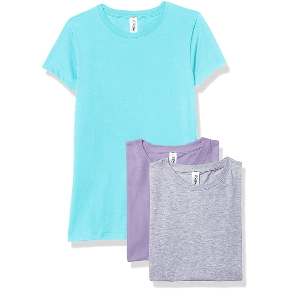 Marky G Apparel Girls' Short-Sleeve Crew Neck Slim-Fit T-Shirts 100% Cotton, XS, Caribbean/Lavender/Heather(Pack of 3)