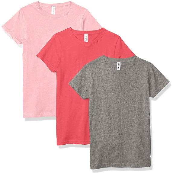 Marky G Apparel Girls' Short-Sleeve Crew Neck Slim-Fit T-Shirts 100% Cotton, XS, Hot Pink/Pink/Heather(Pack of 3)