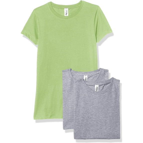 Marky G Apparel Girls' Short-Sleeve Crew Neck Slim-Fit T-Shirts 100% Cotton, XS, Key Lime/Heather/Heather(Pack of 3)