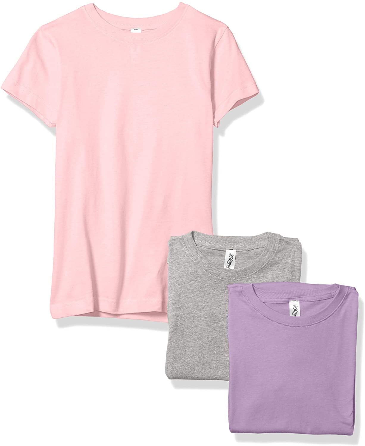 Marky G Apparel Girls' Short-Sleeve Crew Neck Slim-Fit T-Shirts 100% Cotton, XS, Lavender/Pink/Heather(Pack of 3)