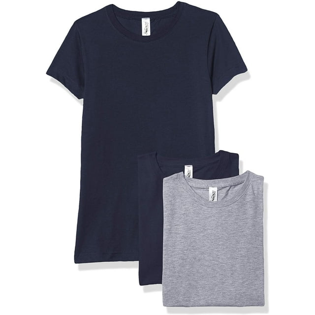 Marky G Apparel Girls' Short-Sleeve Crew Neck Slim-Fit T-Shirts 100% Cotton, XS, Navy/Navy/Heather(Pack of 3)