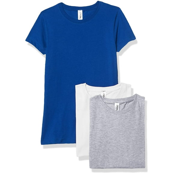 Marky G Apparel Girls' Short-Sleeve Crew Neck Slim-Fit T-Shirts 100% Cotton, XS, Royal/White/Heather(Pack of 3)