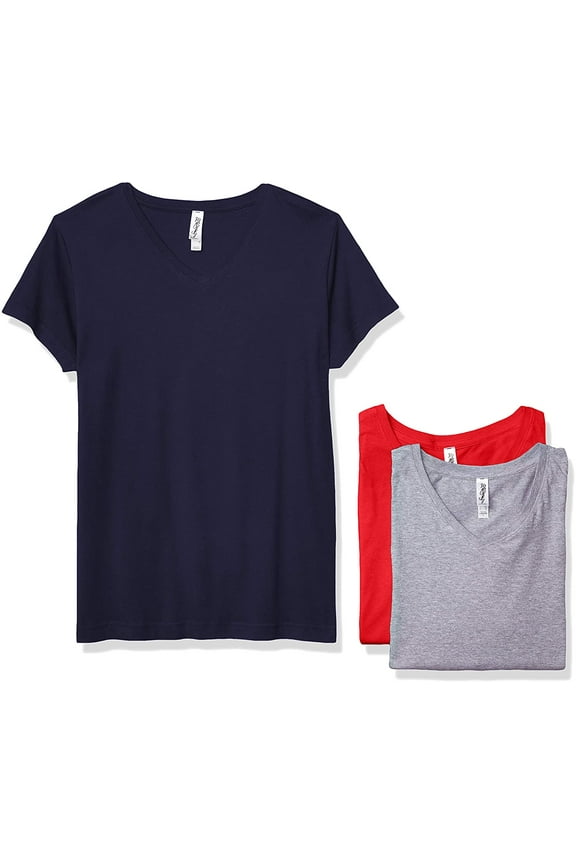 Women's Fine Jersey V-Neck Longer Length T-Shirt (Pack of 3)