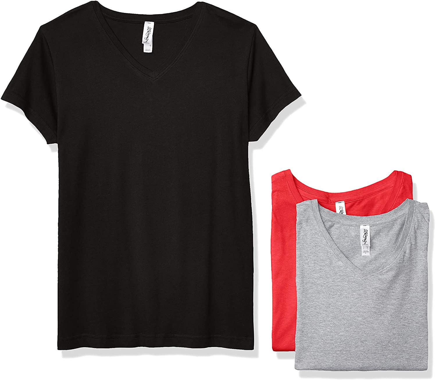 Marky G Apparel Women's Fine Jersey V-Neck Longer Length T-Shirt (Pack of 3)