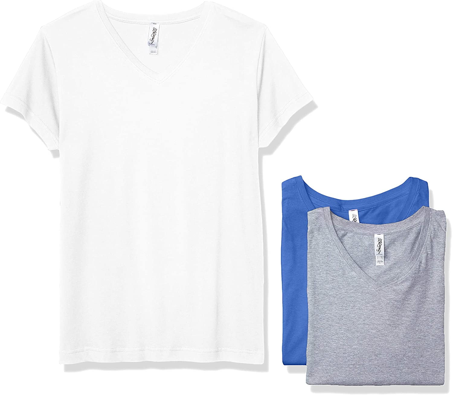 Marky G Apparel Women's Fine Jersey V-Neck Longer Length T-Shirt (Pack of 3)